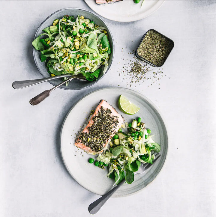 Baked Salmon with Za'atar Crust and Crunchy Cabbage Salad